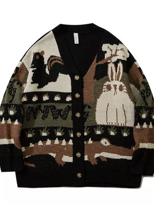 Men's Woodland Critter Knit Cardigan in Khaki, model styling view