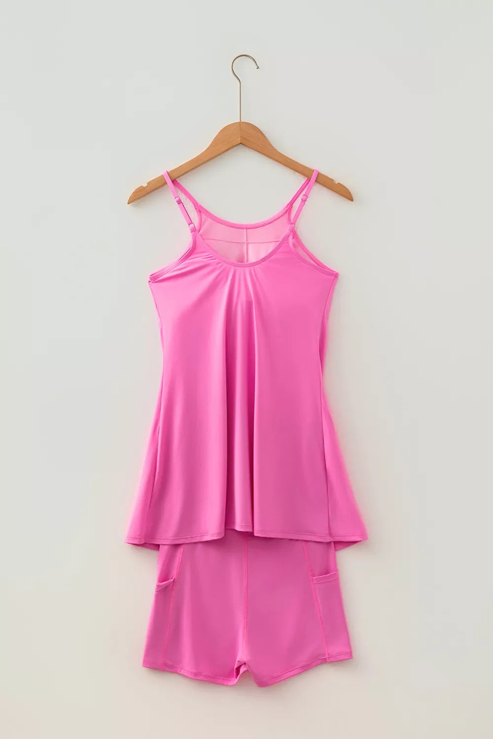 Twisted Strappy Back Active Mini Dress And Shorts Set, fabric detail