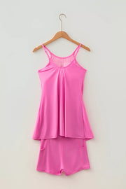 Twisted Strappy Back Active Mini Dress And Shorts Set, fabric detail