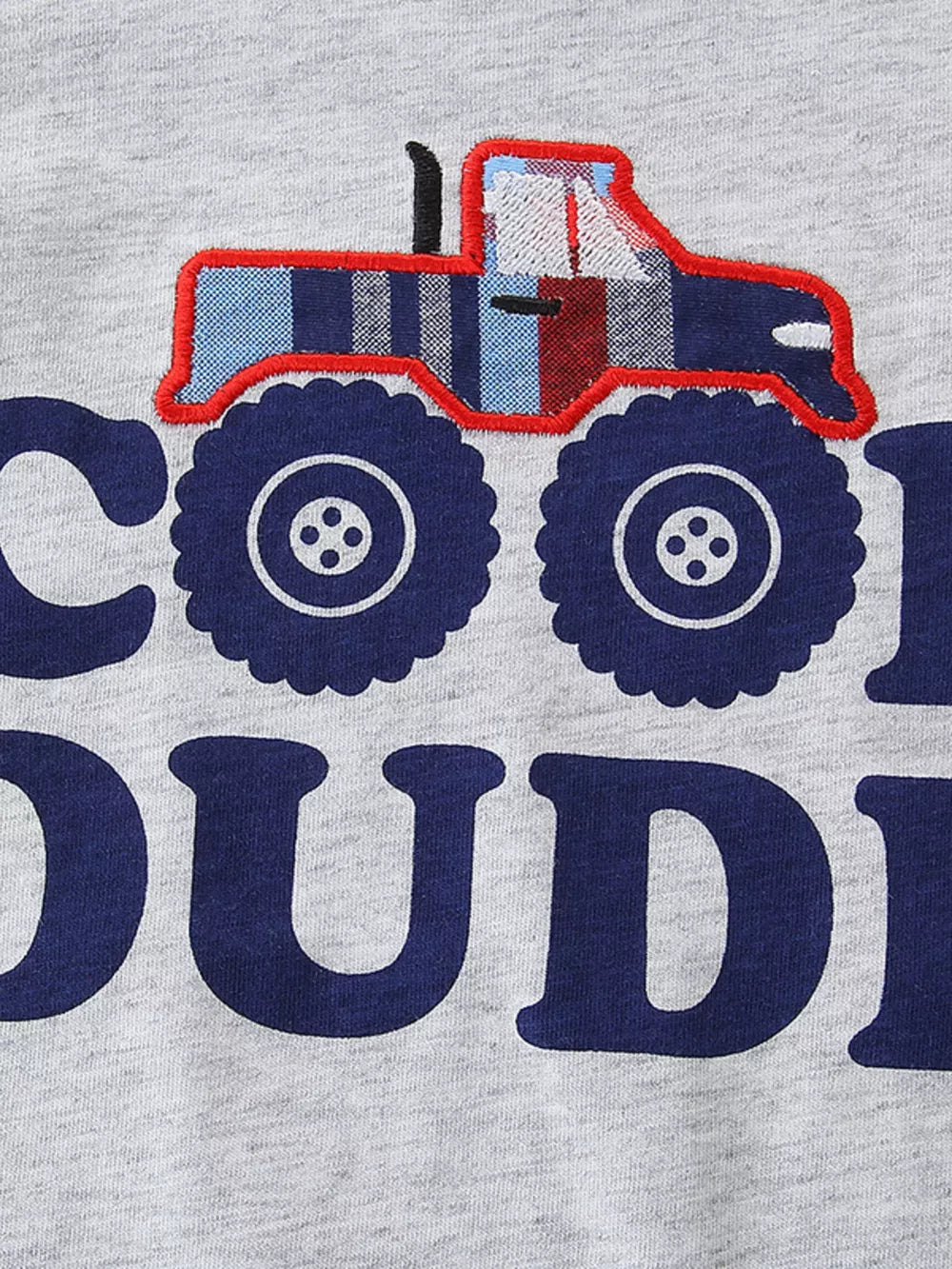 Grey cotton tee with monster truck graphic and Cool Dude text