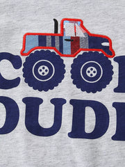 Grey cotton tee with monster truck graphic and Cool Dude text