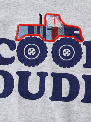 Grey cotton tee with monster truck graphic and Cool Dude text