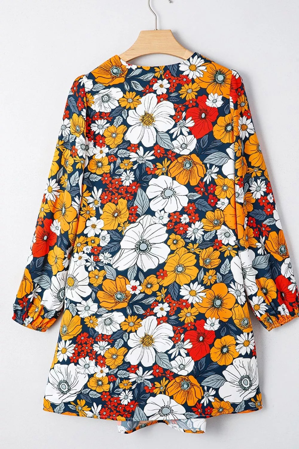 Boho Floral Print V-neck Mini Dress With Pockets in Multicolor, editorial view