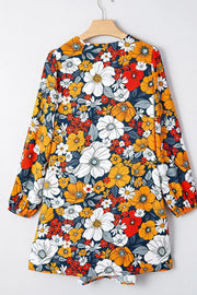 Boho Floral Print V-neck Mini Dress With Pockets in Multicolor, editorial view