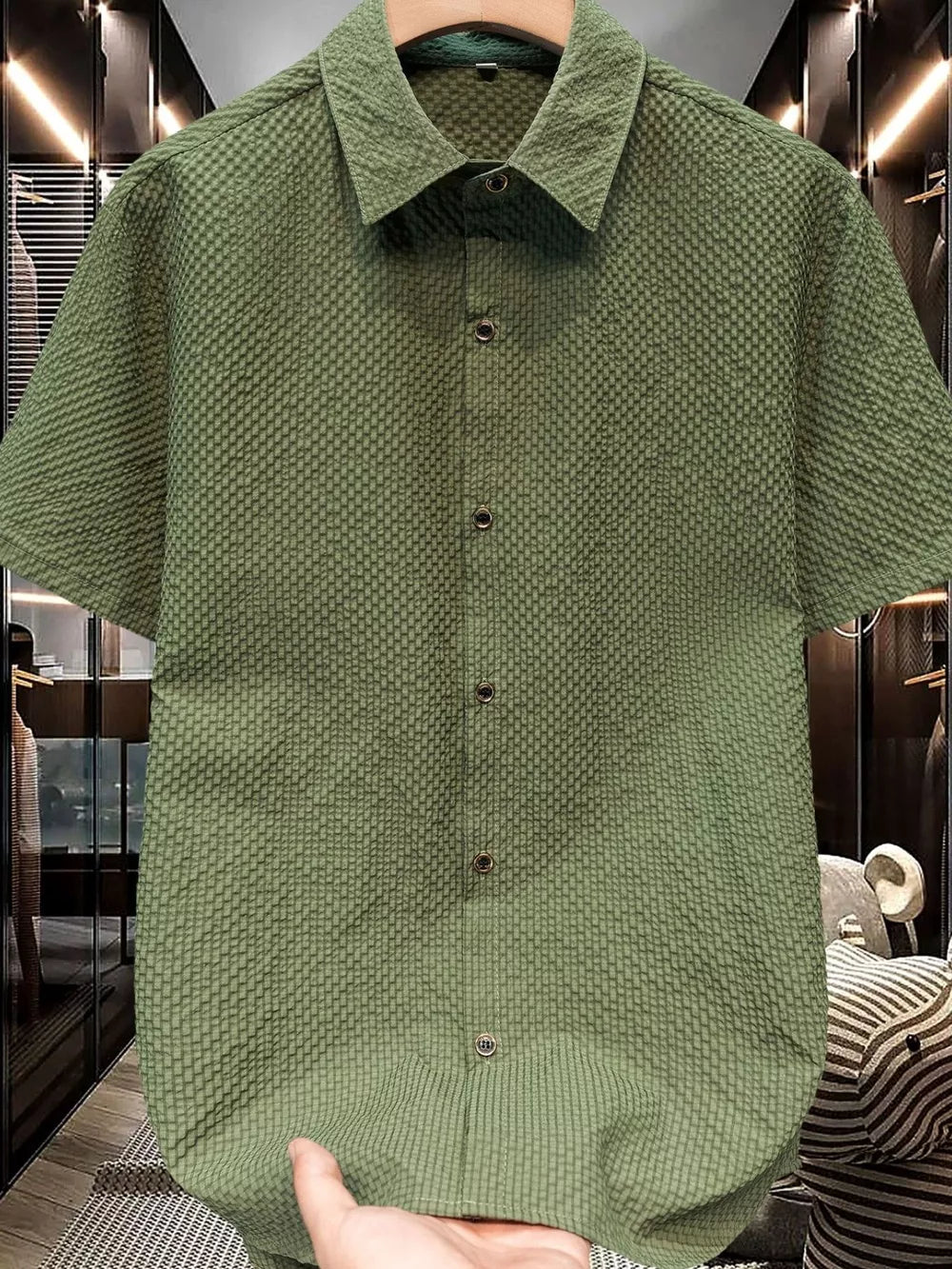 Men's Plus Size Textured Short-sleeve Shirt, front view