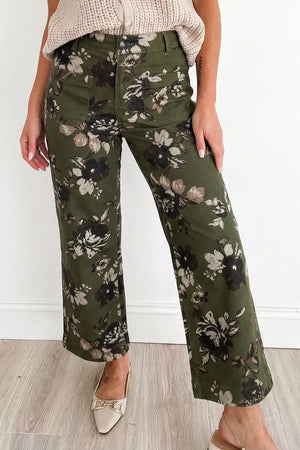 Vintage Floral Print High Waist Wide Leg Jeans, fabric detail