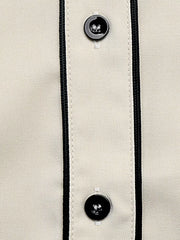 Contrast Trim Long Sleeve Shirt in Beige, fit detail