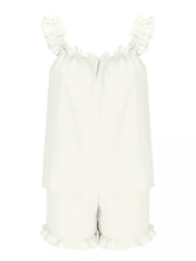 White ruffled pajama set with cami and shorts