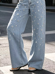 Rhinestone-embellished Wide-leg Jeans