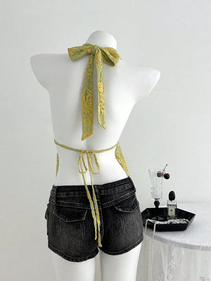 Lace Halter Neck Cami, fabric detail