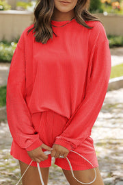 Chic monochrome matching set in black, casual outfit.