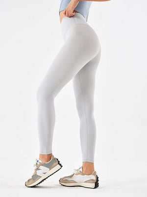 Light Gray Sculpted Contour High-Waist Leggings with a seamless design and athletic fit.