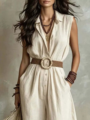 Full Size Sleeveless Wide Leg Jumpsuit Plus Size in White, side view