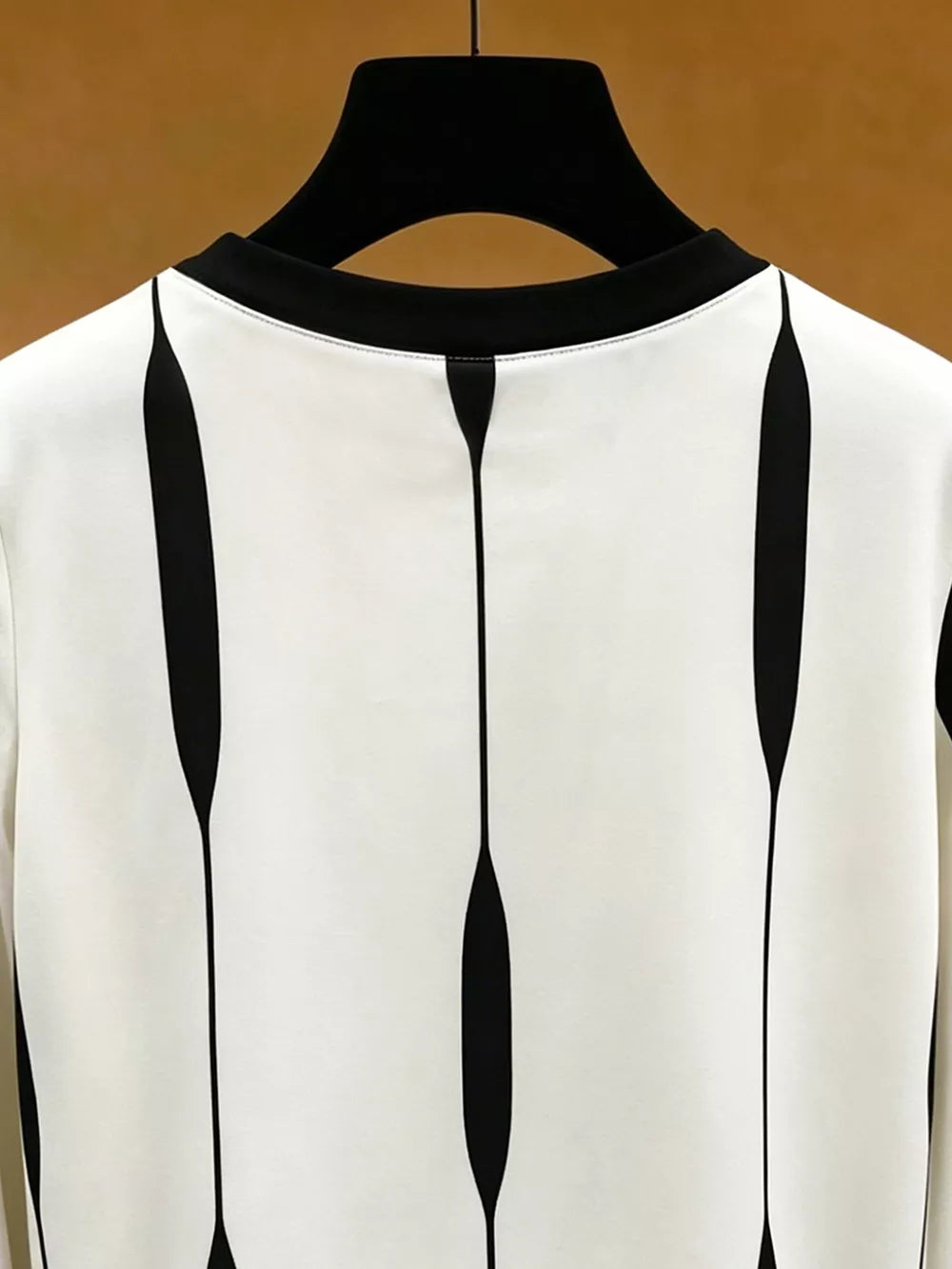 Contrast Vertical Stripe Long Sleeve Blouse in White, fabric detail