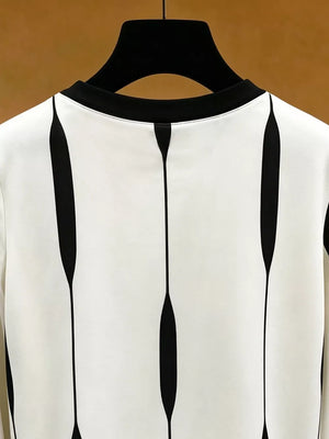 Contrast Vertical Stripe Long Sleeve Blouse in White, fabric detail