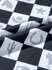 Western Checkerboard Print Side Split T-shirt in Black, view 11