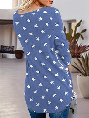 Blue star print v-neck top with side zip detail