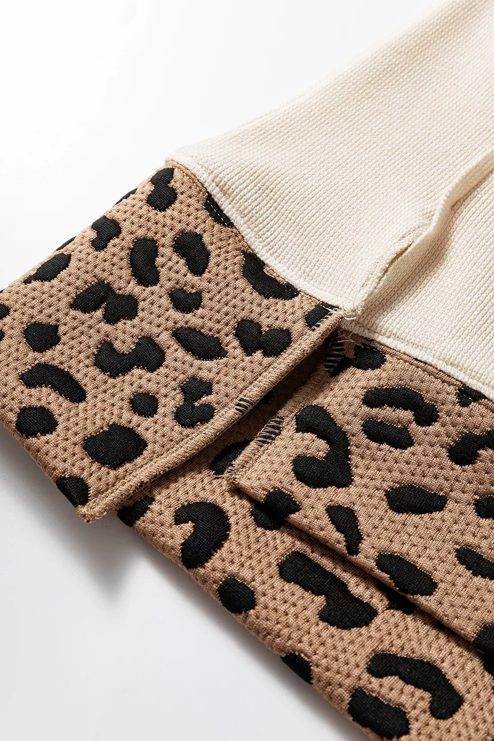 Contrast Leopard Star Patchwork Sweatshirt in Khaki, fabric detail