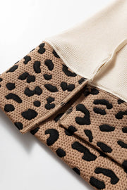 Contrast Leopard Star Patchwork Sweatshirt in Khaki, fabric detail