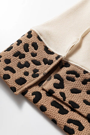 Contrast Leopard Star Patchwork Sweatshirt in Khaki, fabric detail