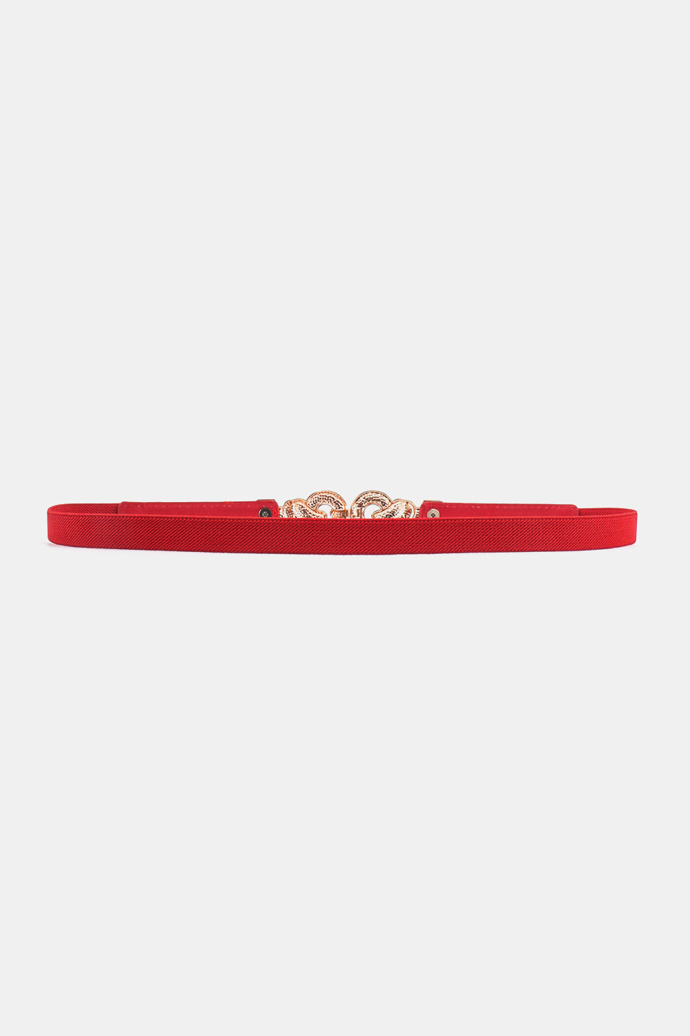 Red elasticated waist belt with gold linked knot detail
