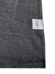 Dark Gray Henley-Neck Long Sleeve Tee with fabric content tag showing 80% Cotton, 15% Polyester, 5% Spandex.