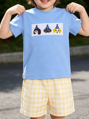 Children's Puppy Round Neck Tee And Shorts Set, side view