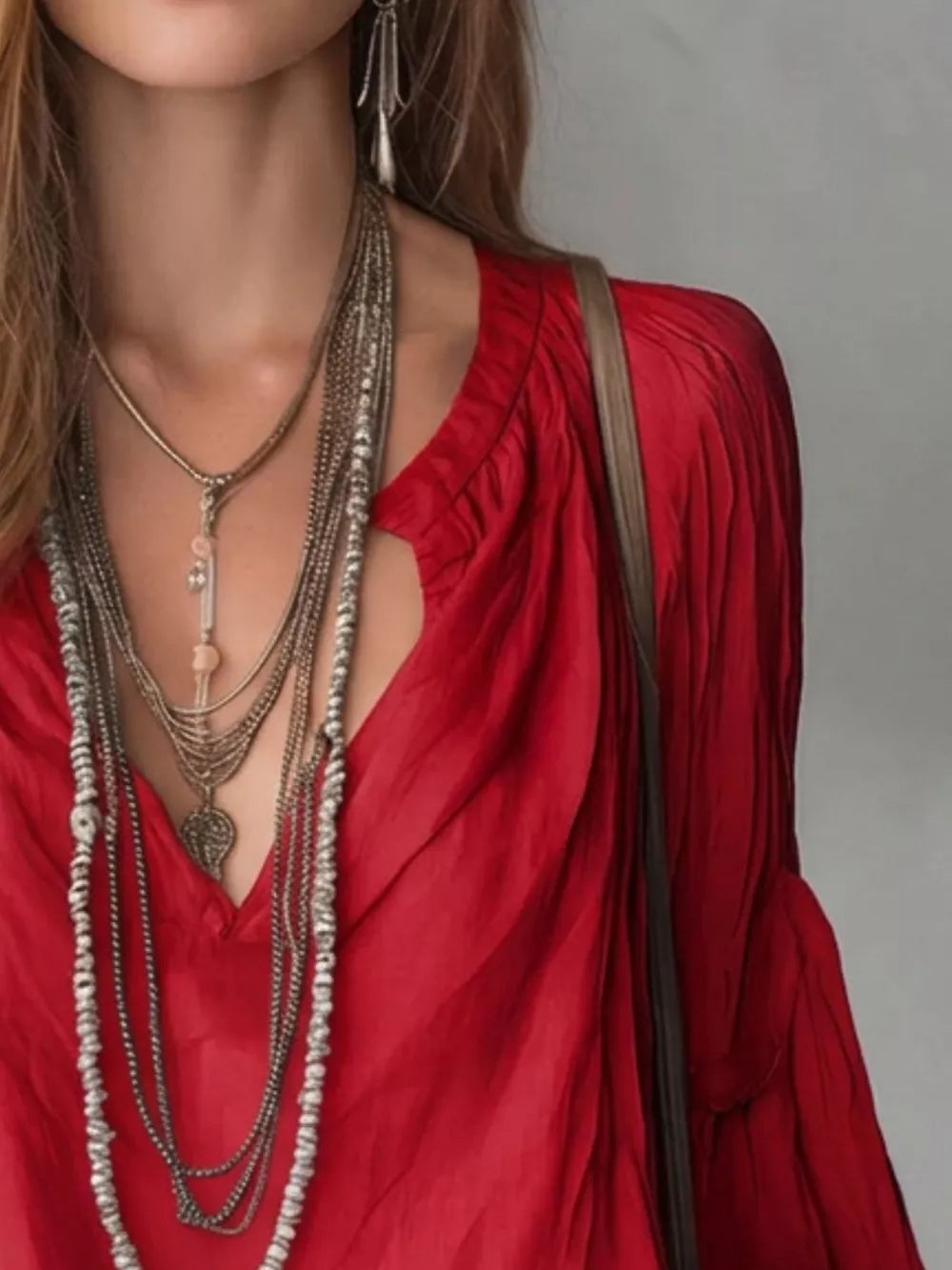 Notched Balloon Sleeve Blouse in Black, view 11