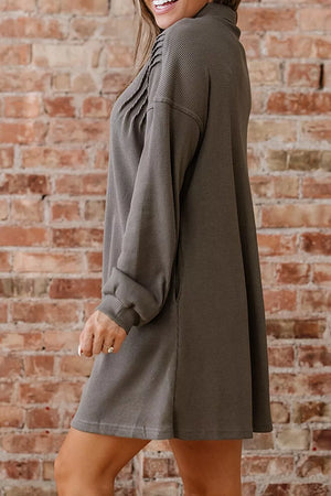 Casual Button-down Dress With Pockets in Dark Gray, side view