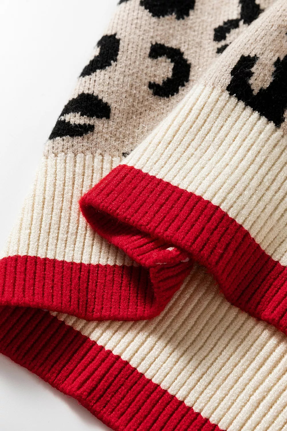 Leopard Pattern V-neck Ribbed Sweater in Leopard, editorial view