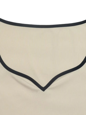 Ribbed Sweetheart Neckline Long Sleeve Bodysuit in Apricot, editorial view