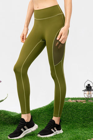 Mesh Pocket Performance Leggings in Matcha Green with contrast stitching and side mesh pocket.