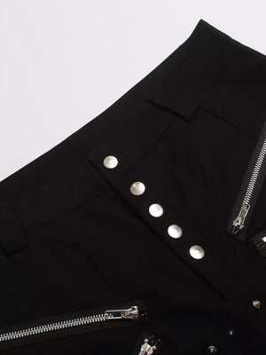 Men's Zipper Detail Wide Leg Capris in Black, fabric detail