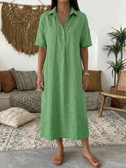 Full Size Button Detail Half Sleeve Dress Plus Size, editorial view