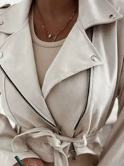 Cropped Biker Jacket With Belt Detail in Black, fit detail