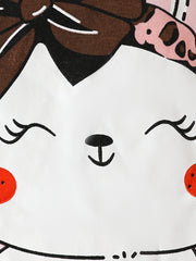 White baby bodysuit with pink bow and bunny face print