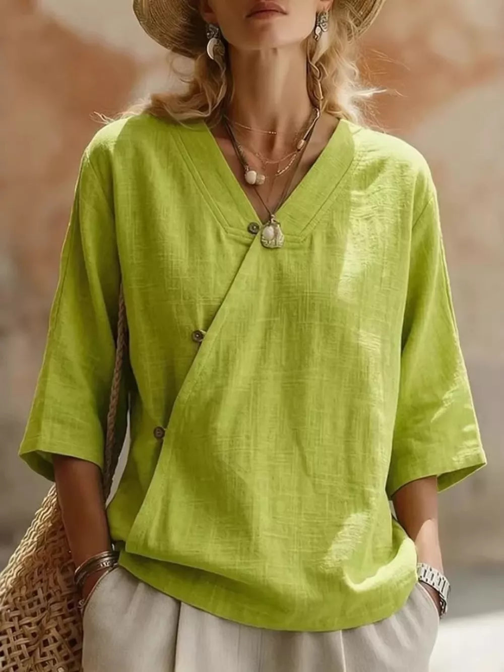 Surplice 3/4 Sleeve Blouse, close-up detail