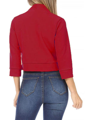 Full Size Cropped Open Front Blazer Plus Size in Rose, model styling view