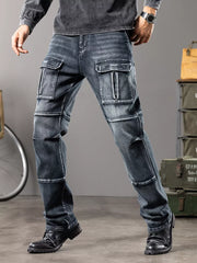 Men S Vintage Wash Cargo Jeans in Dark, front view