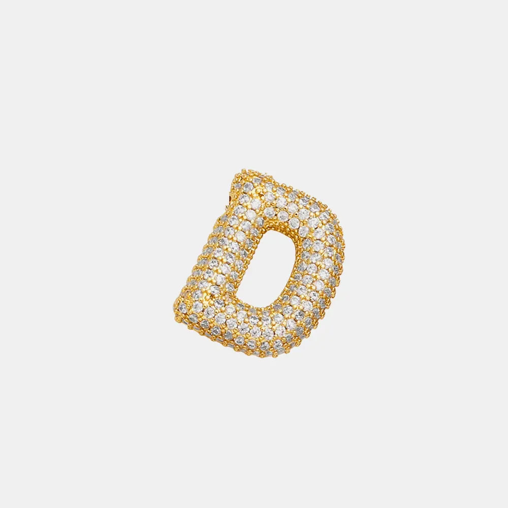 Puffed pave initial pendant necklace in Style D with gold tone and clear stones.