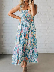 Floral Smocked Midi Dress With Ruffled Hem