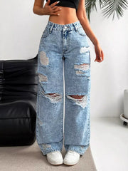 High-waisted Distressed Wide-leg Jeans