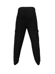 Black waffle knit joggers with cargo pockets and drawstring waist.