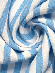 Blue and white striped cotton halter maxi dress fabric detail