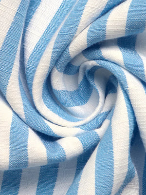 Blue and white striped cotton halter maxi dress fabric detail