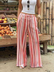 Striped Wide-leg Pants in Orange, model styling view