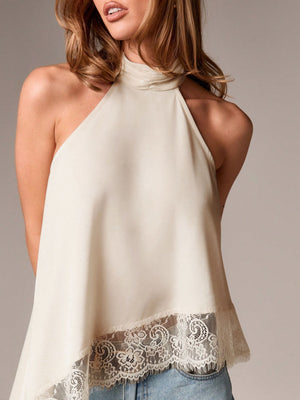 Elegant beige halter camisole with lace trim