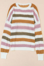 Openwork stripe crewneck sweater in acrylic with horizontal stripes and a relaxed fit.