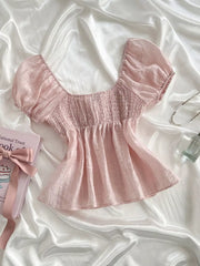 Sweetheart Neck Puff Sleeve Smocked Blouse, back view