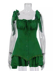 Playful Ruffled Mini Dress With Tie Straps